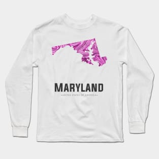 Maryland state map abstract pink Long Sleeve T-Shirt